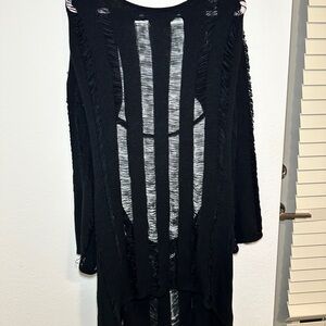 Chic Black Distressed Dress/Cover up